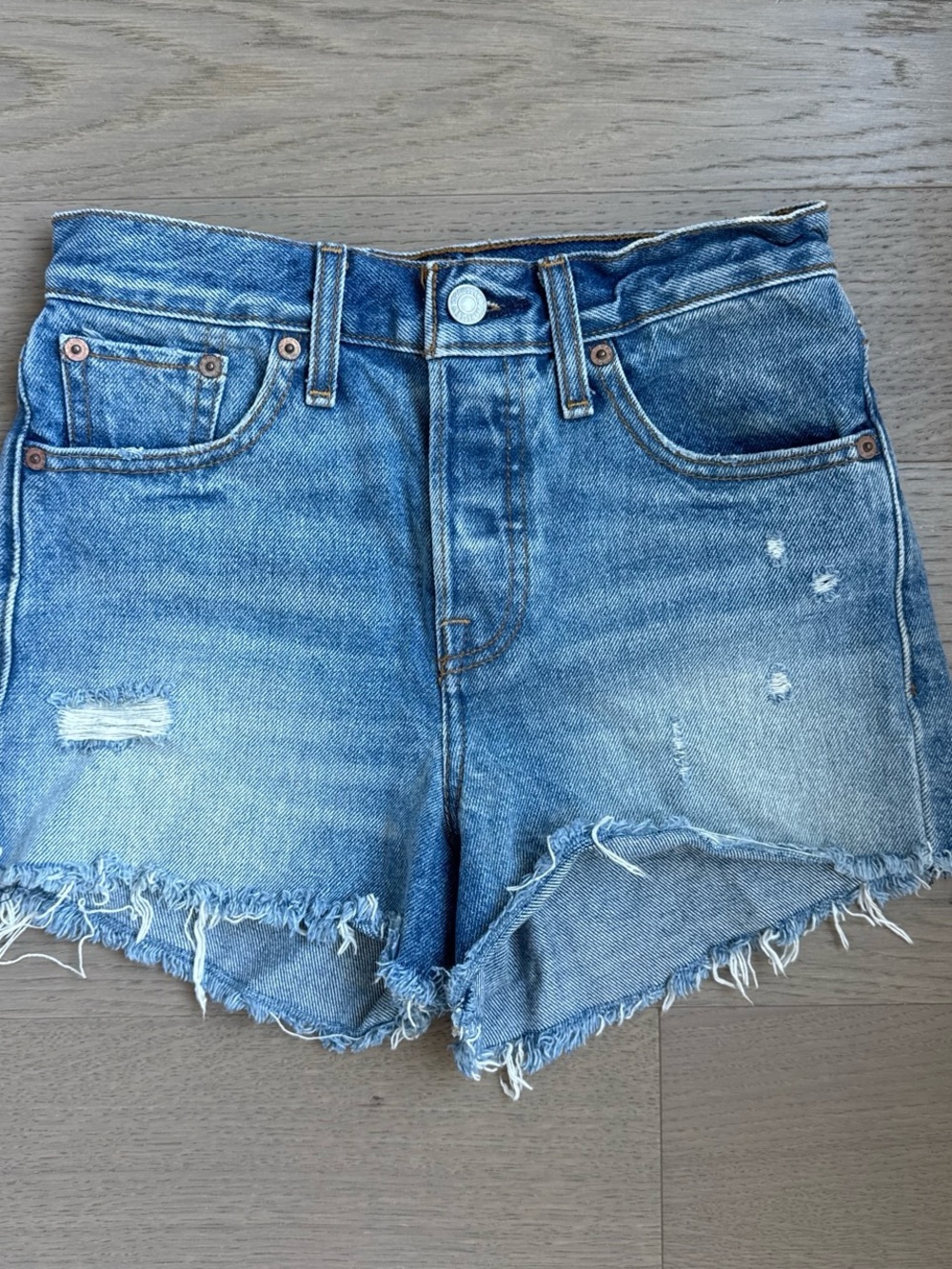 Levi's Light Blue Distressed Denim Cutoff Shorts